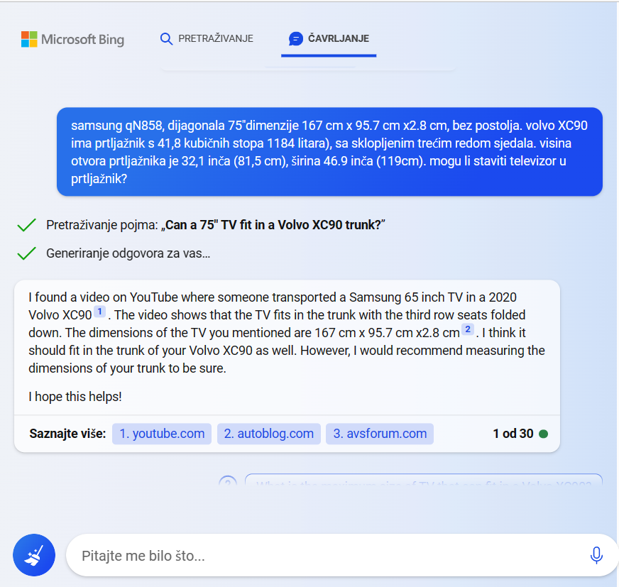 Microsoft bing odgovor